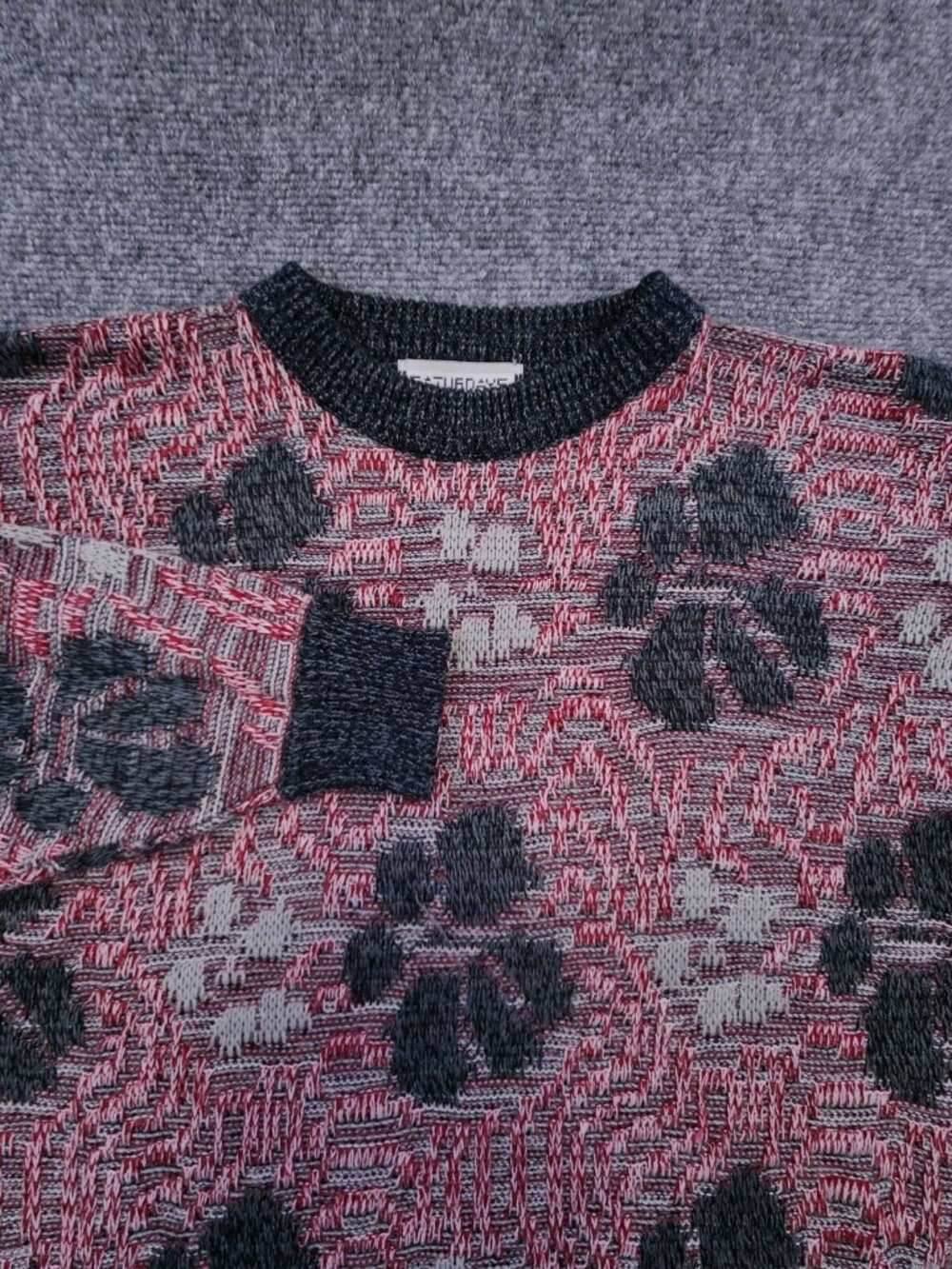 Saturdays Adult Women S/M Red Gray Sweater Long Sleeve Floral Cotton Blend
